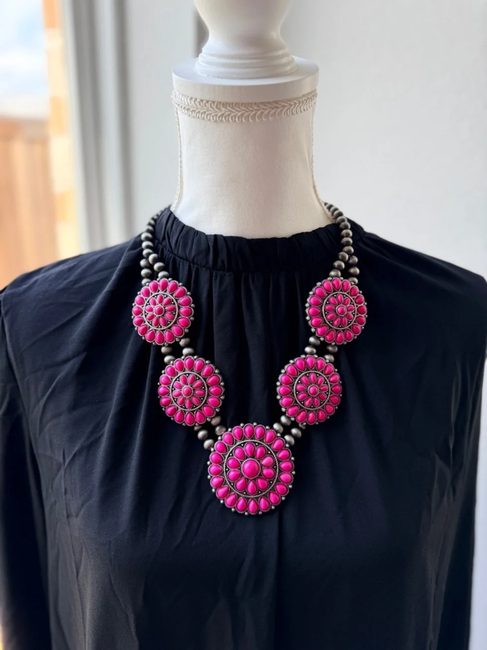 Western Fashion Hot Pink Statement Necklace & Earring Set